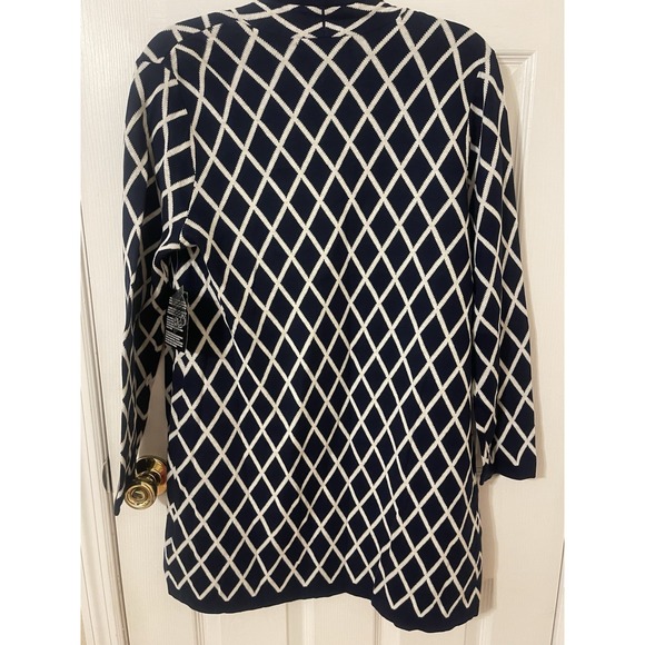 Kasper Navy & Ivory Cardigan Sweater Women's Size Large New with Tags - Picture 5 of 11